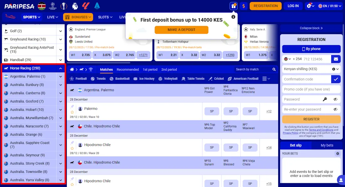 Paripesa Horse Racing Betting Screenshot